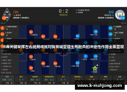 B席关键发挥左右战局成就对阵曼城亚冠生死胜负的决定性作用全面显现
